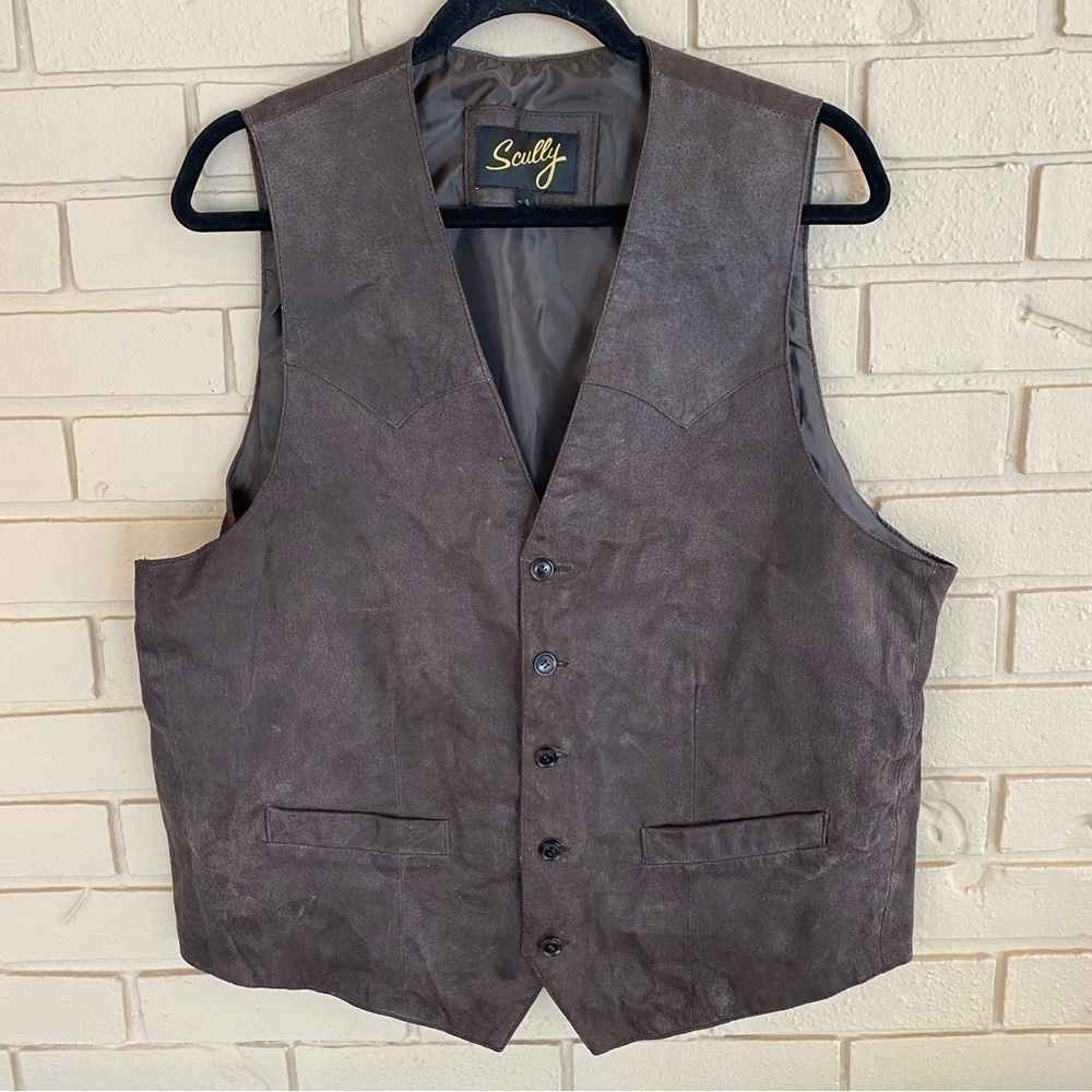 Vintage Scully Leather Western Distressed Button Up Vest Mens 44